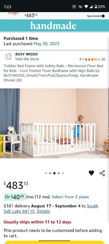 BUSY WOOD Toddler Montessori Floor Bed Frame with High Safety Rails (Model 20) - NATURAL TREE COLOR