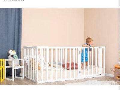 BUSY WOOD Toddler Montessori Floor Bed Frame with High Safety Rails (Model 20) - NATURAL TREE COLOR