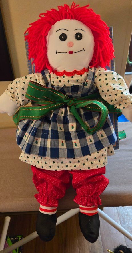 Vintage Raggedy Ann Style Rag Doll with 6 Outfits & Bloomers