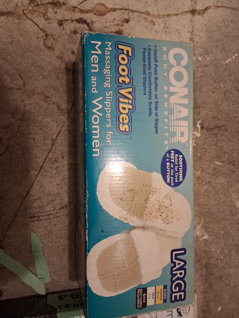 Conair Foot Vibes Massaging Slippers - Tan/Beige, Fleece-lined, Large (Men 9-12 / Women 10-12+)