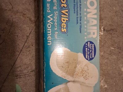 Conair Foot Vibes Massaging Slippers - Tan/Beige, Fleece-lined, Large (Men 9-12 / Women 10-12+)