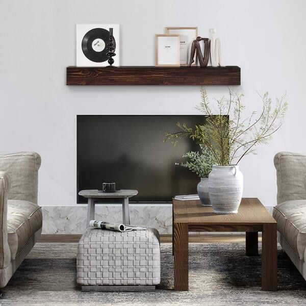 VEVOR 48” Rustic Brown Solid Wood Fireplace Mantel Shelf • Brand New
