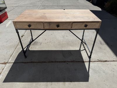 Industrial Style Wooden Desk with 3 Drawers and Metal Frame - Study/Office Table