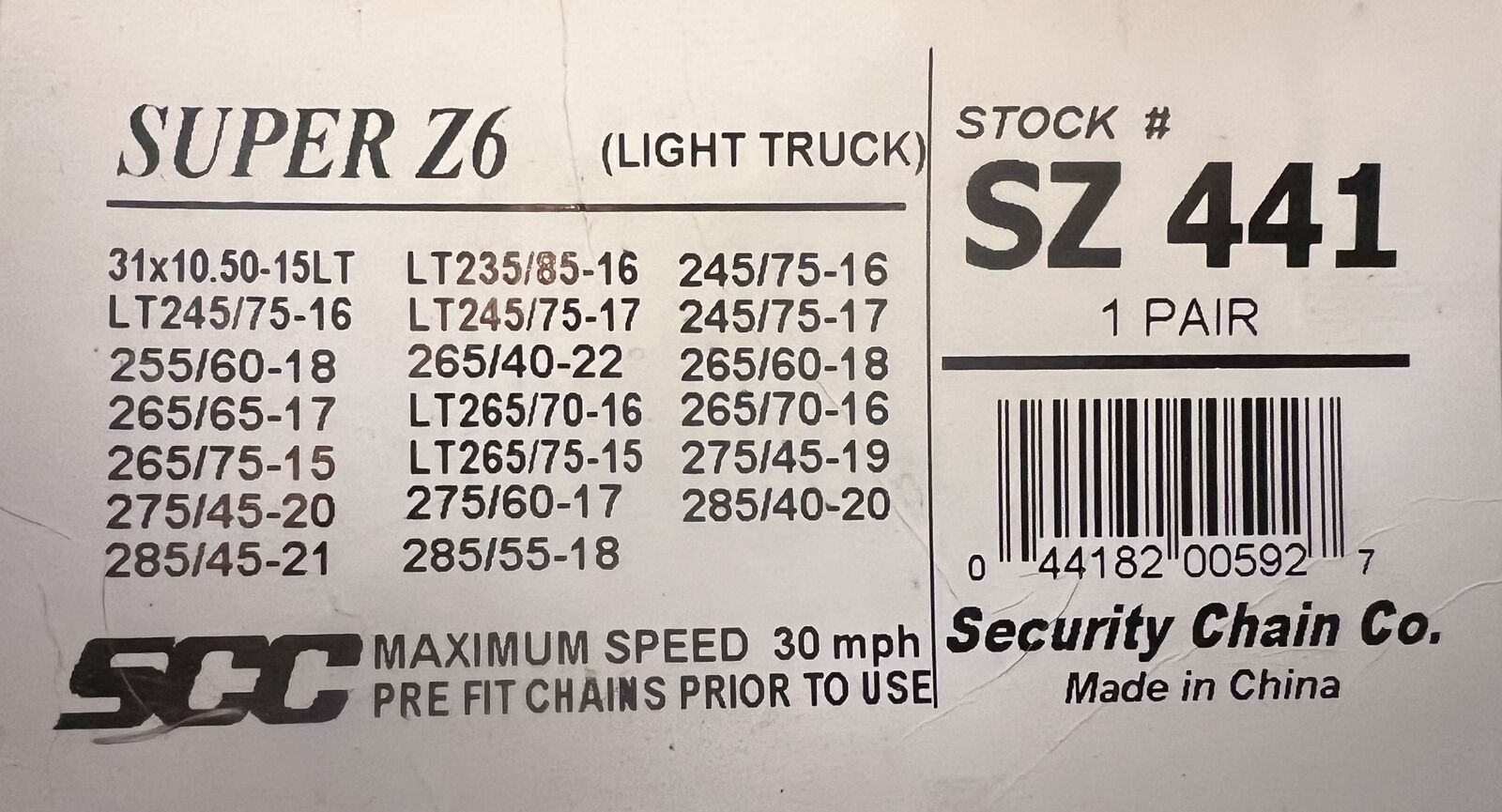 SCC Super Z6 (Light Truck) Stock# SZ441 Tire Cables Tire Chains