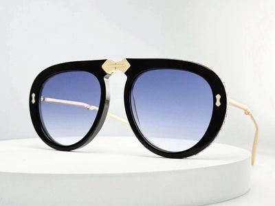 Gucci GG0307S Foldable Aviator Sunglasses Black Metal Crystal Blue 56mm