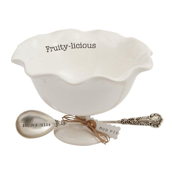 Fruit Pedestal Bowl W/ Metal Spoon