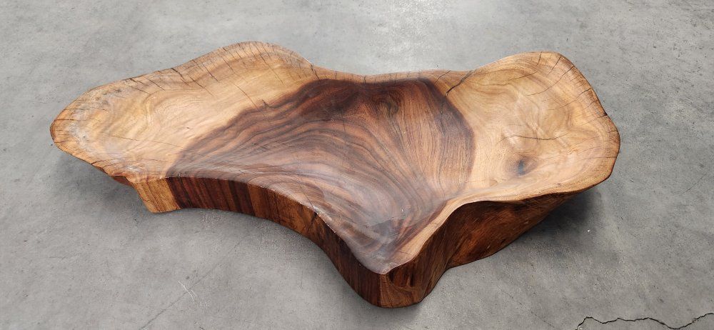Large Live Edge Wood Bowl/Platter - Hand Carved & Polished Natural Grain Decor