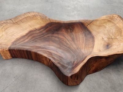 Large Live Edge Wood Bowl/Platter - Hand Carved & Polished Natural Grain Decor