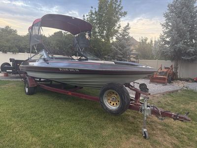 Powerboat with Bimini Top and Matching Single-Axle Trailer