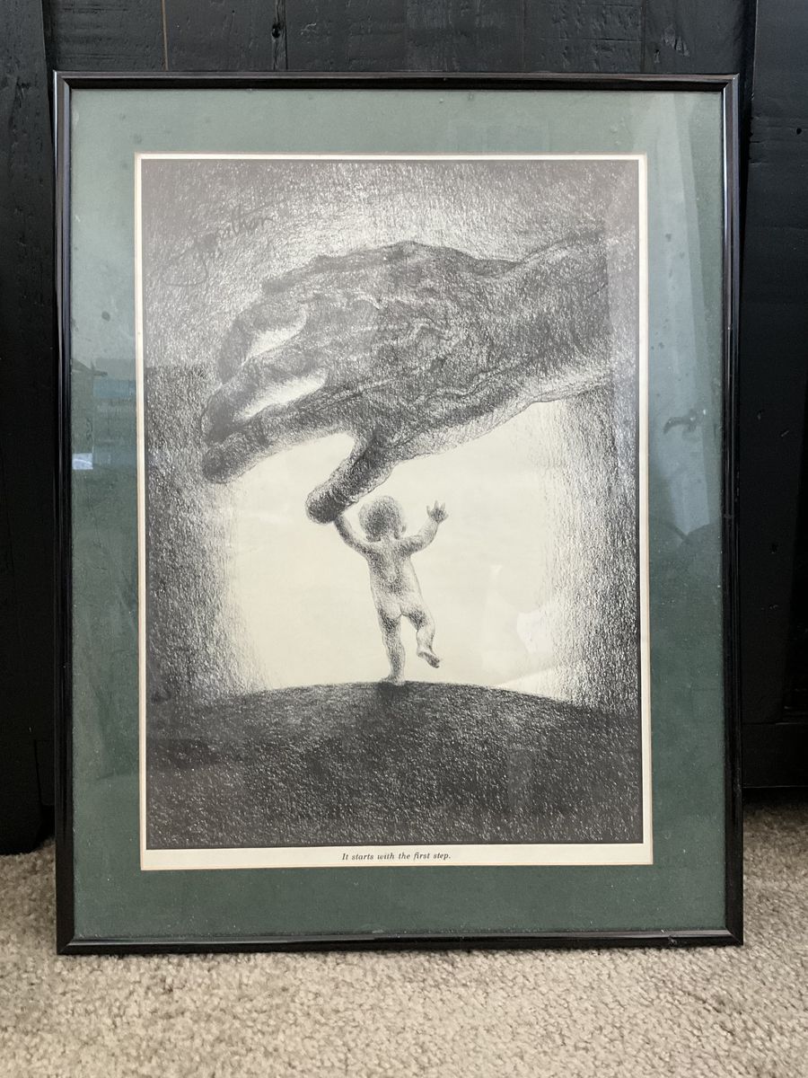 “It Starts With The First Step” Very Rare Vintage pencil drawing, signed by artist Jonathon.