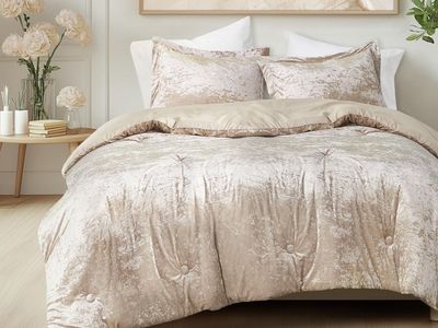 Queen/Comfort Spaces Kody King Crushed Velvet Comforter Set - Champagne, Ultra Soft & Warm, OEKO-TEX Certified
