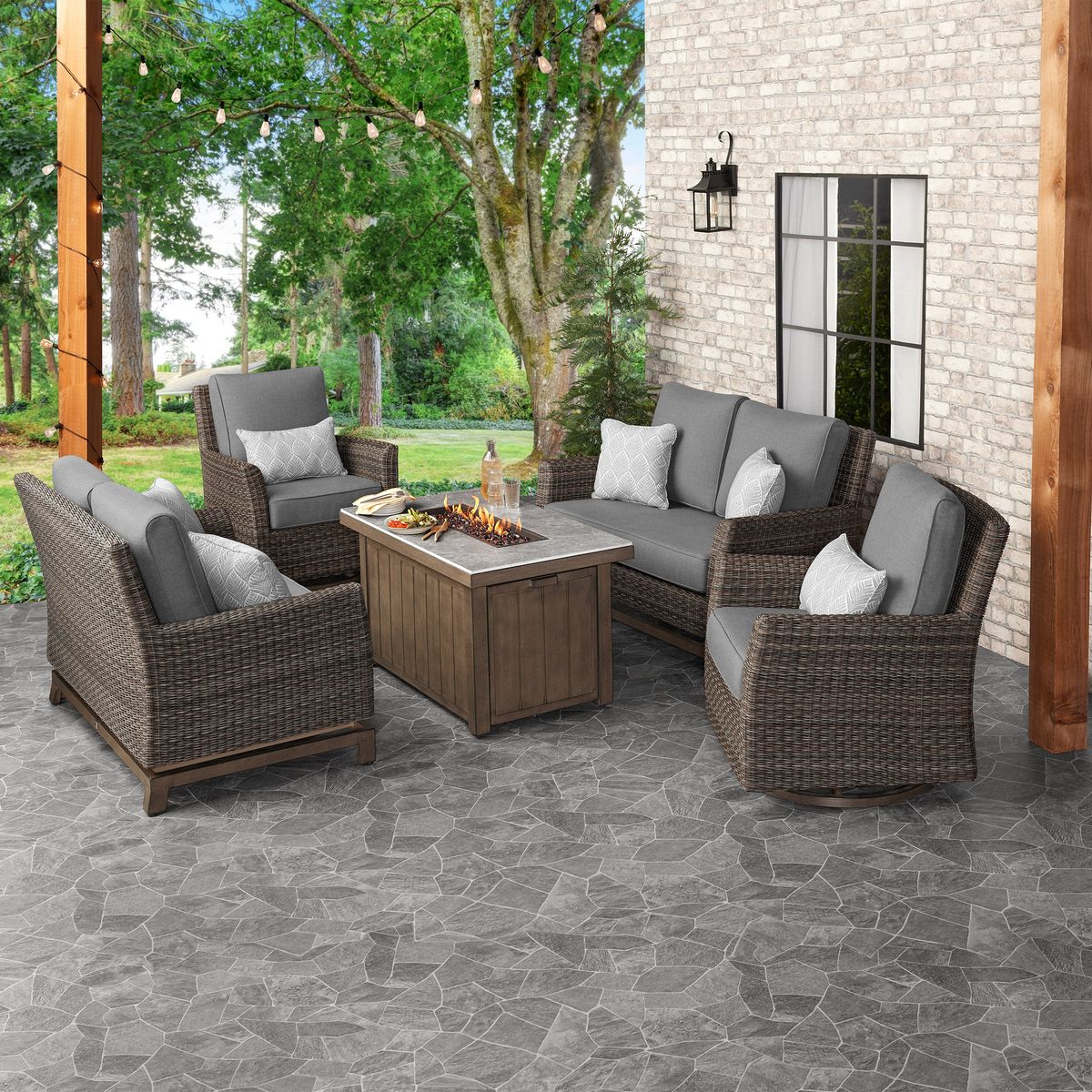 Agio McKinnon 5-Piece Deep Seating Set with Fire Table