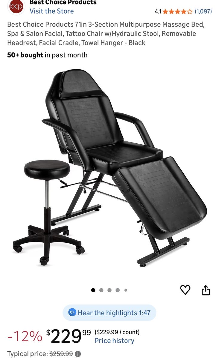 Black Adjustable Massage Facial Bed Chair