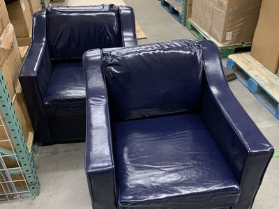 Uixe Modern Navy Faux Leather Upholstered Swivel Accent Barrel Chair with Metal Base (Set of 2)