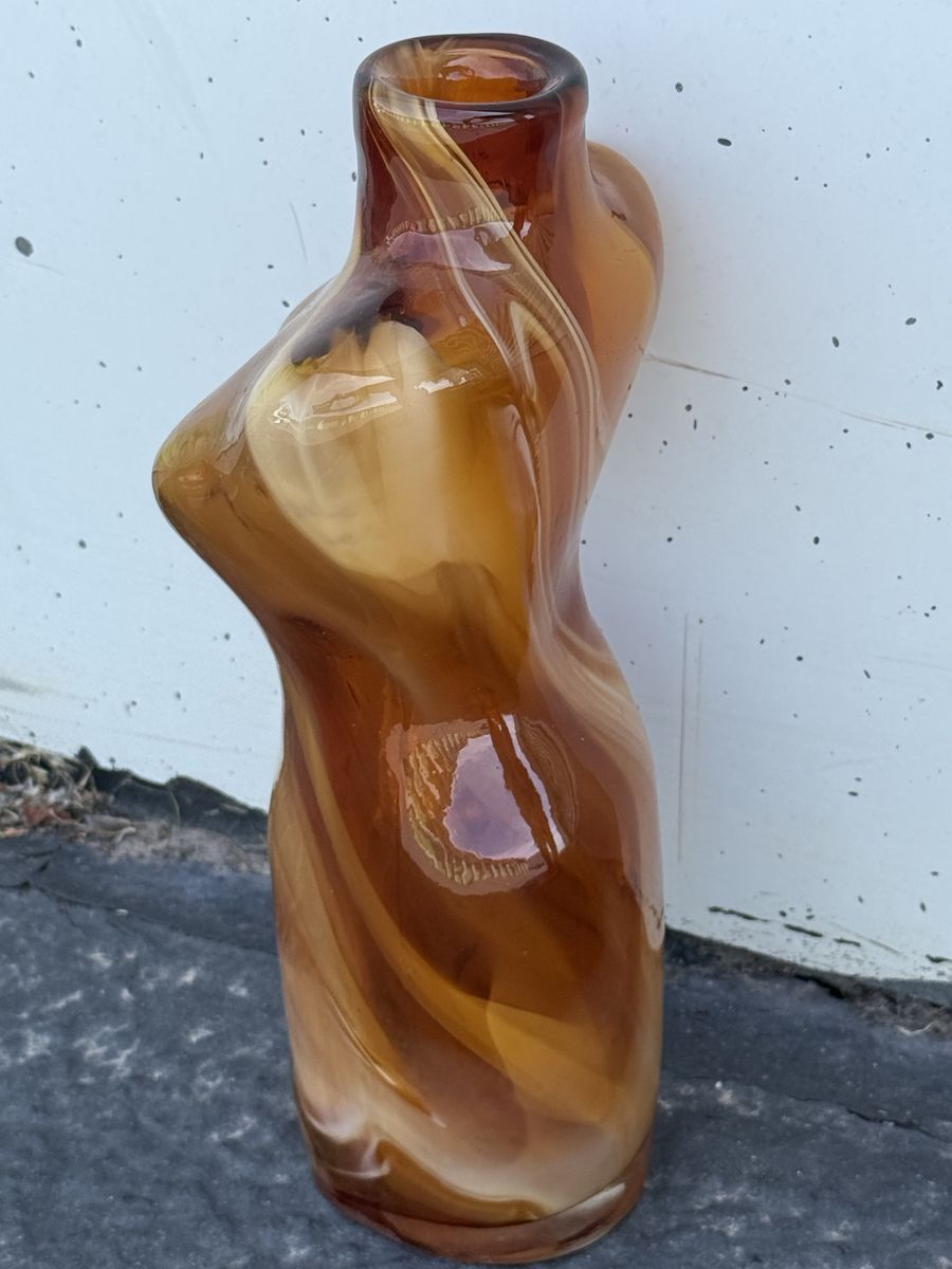 Artistic Swirled Amber Glass Female Torso Vase Sculpture
