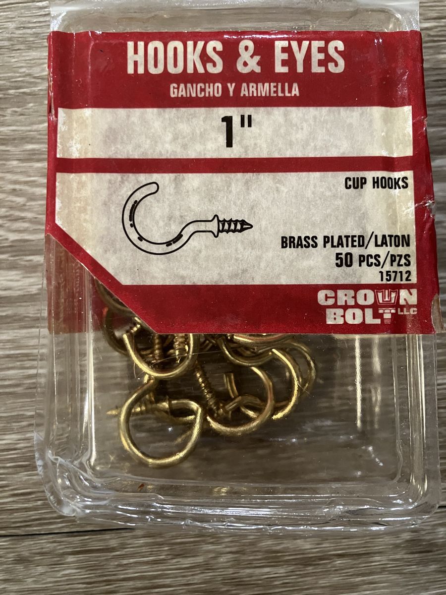 Crown Bolt LLC, Brass Plated 1” Cup Hooks - 39 pieces