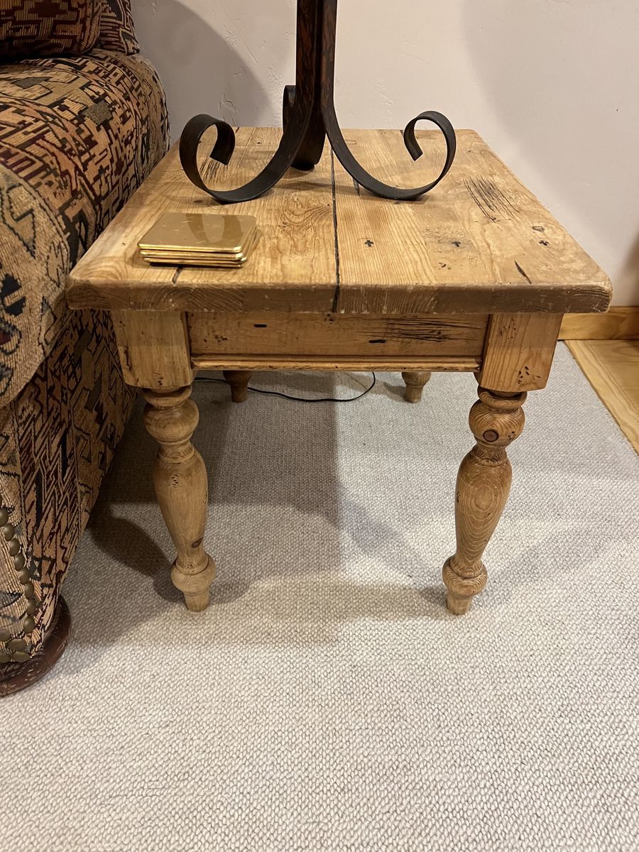 Rustic Wooden End Table with Turned Legs
