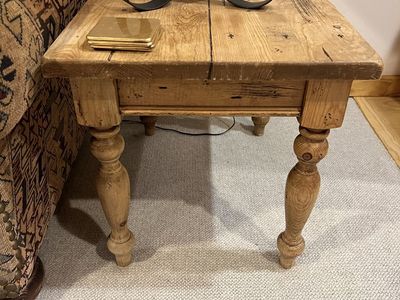 Rustic Wooden End Table with Turned Legs