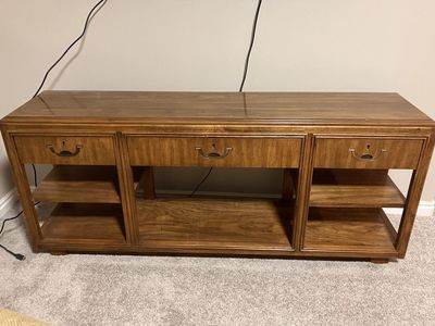 Vintage Wooden TV Stand Console with 3 Drawers and Open Shelves