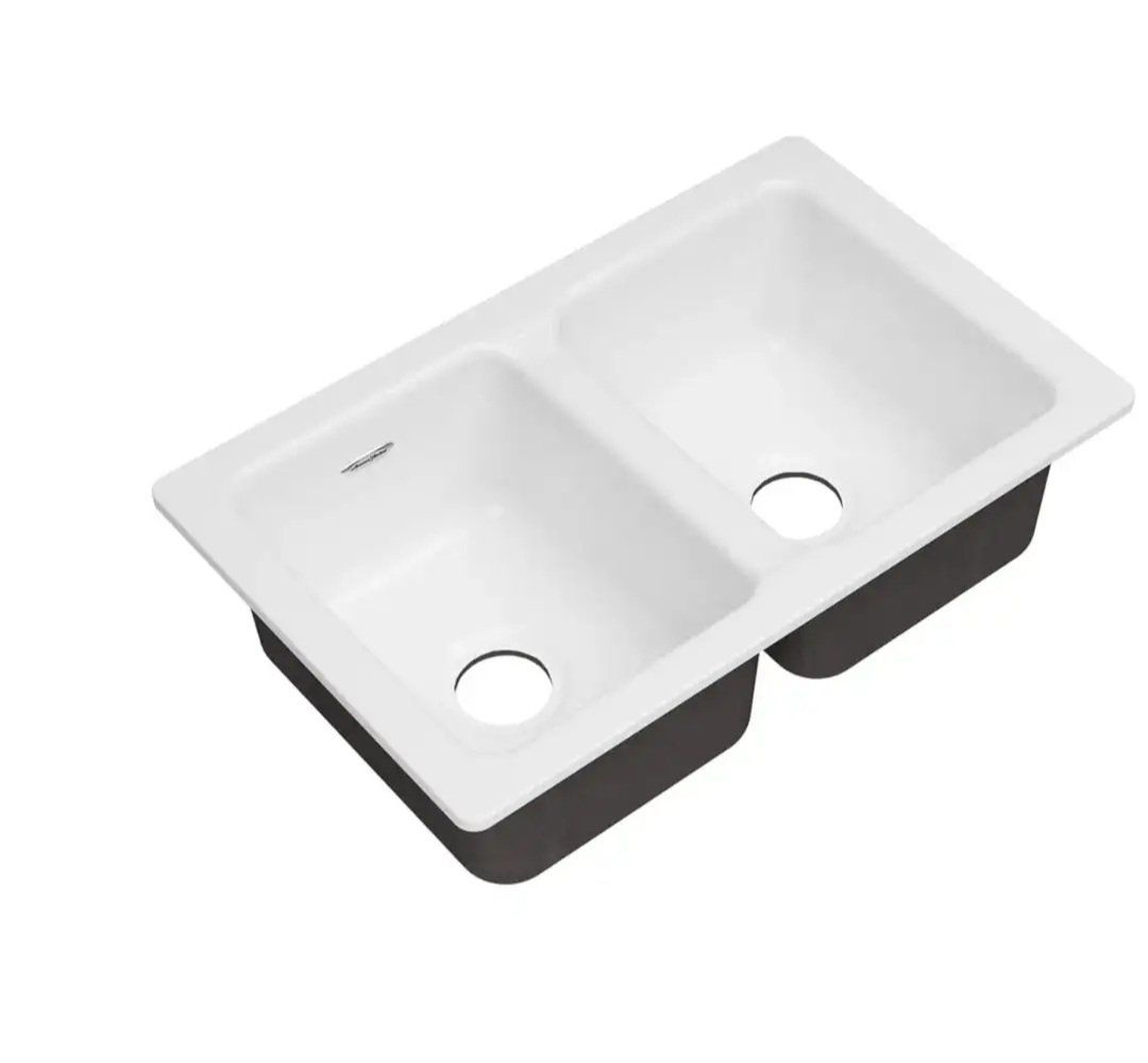 Double Bowl Cast Iron Kitchen Sink, Brilliant White