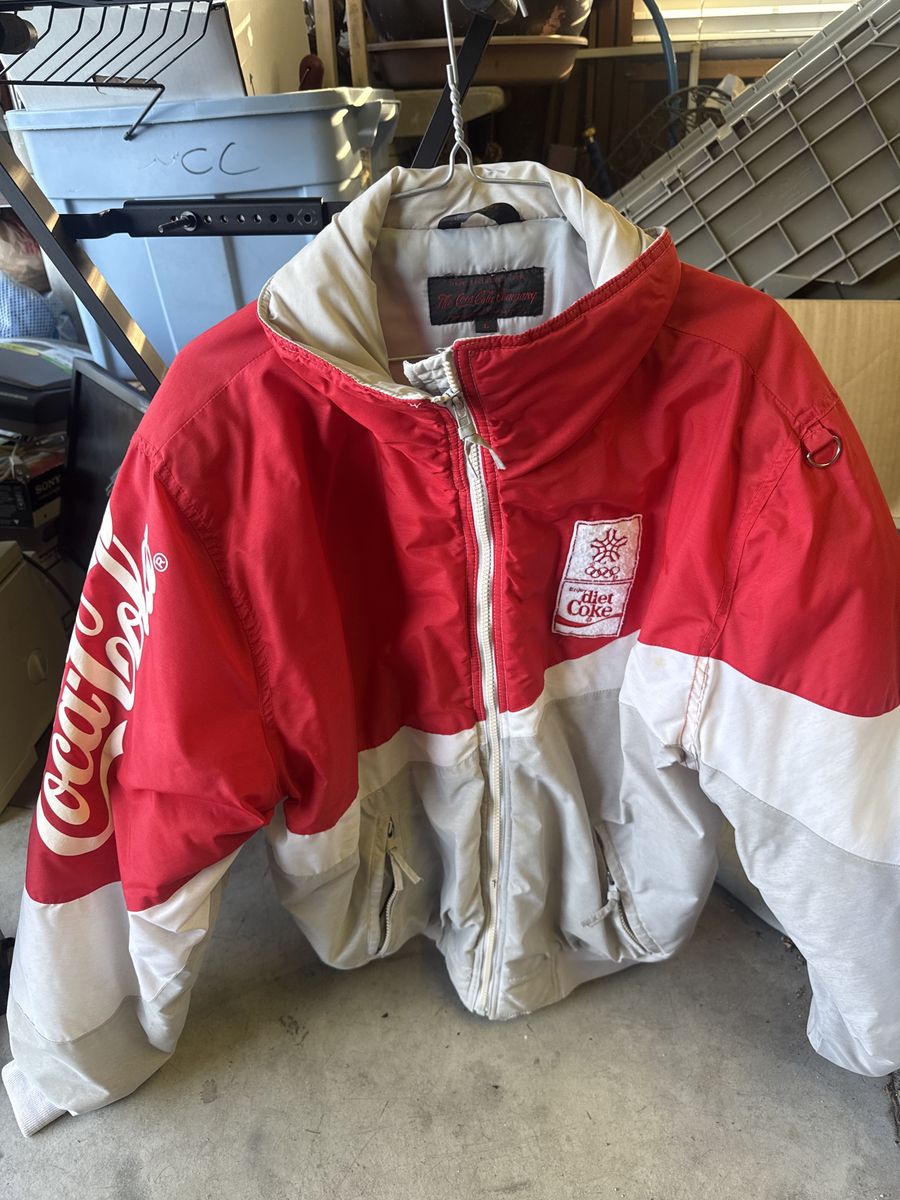 Vintage Coca-Cola Diet Coke Winter Olympics Colorblock Jacket Red White Grey - Men's Large