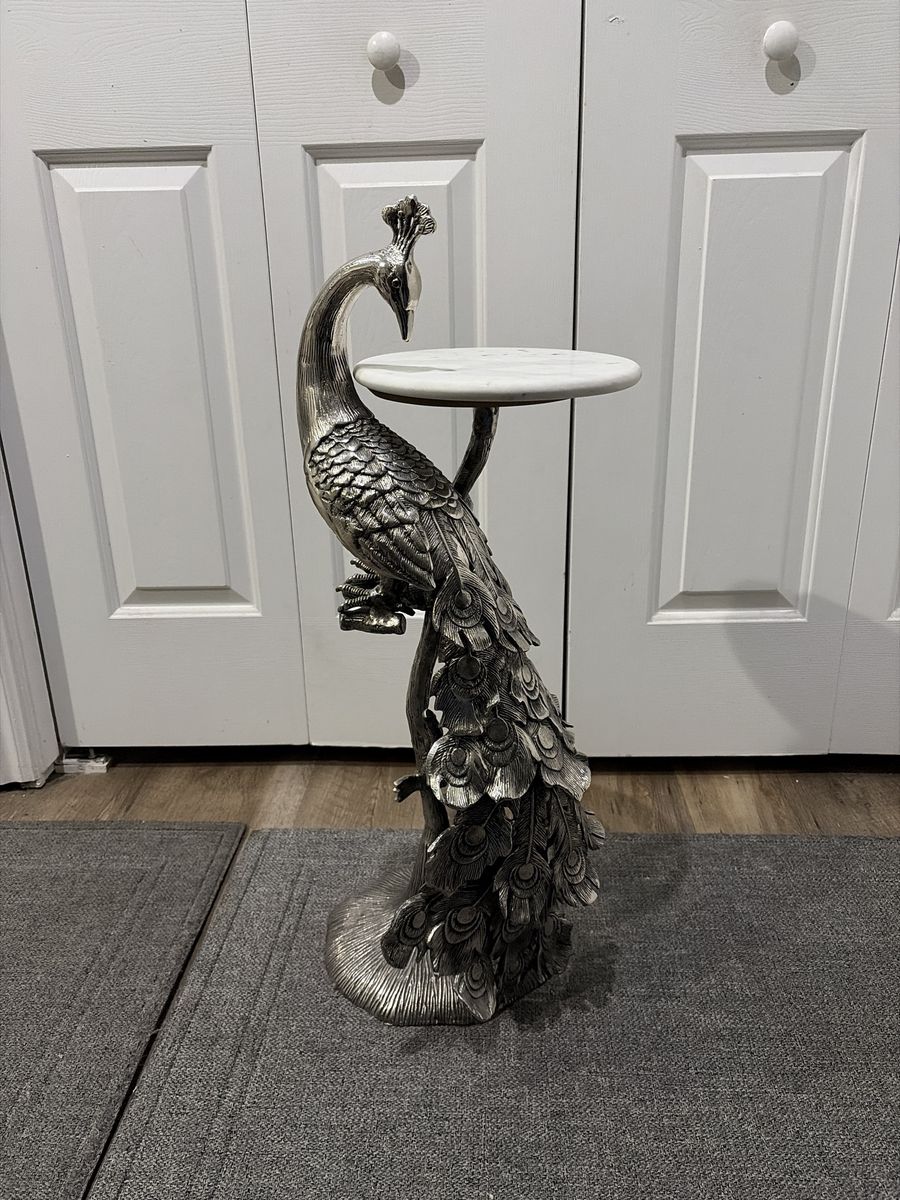 Georgous Peacock Decorative Table W/ Marble Top