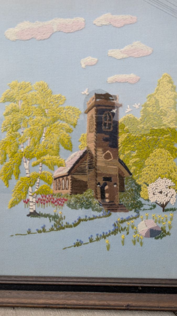 Vintage framed embroidery piece