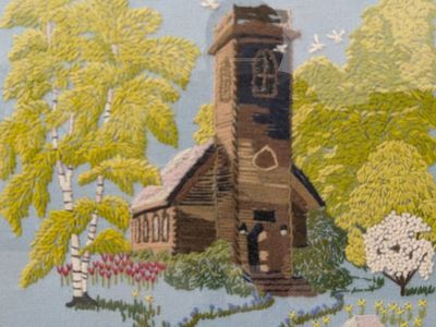 Vintage framed embroidery piece