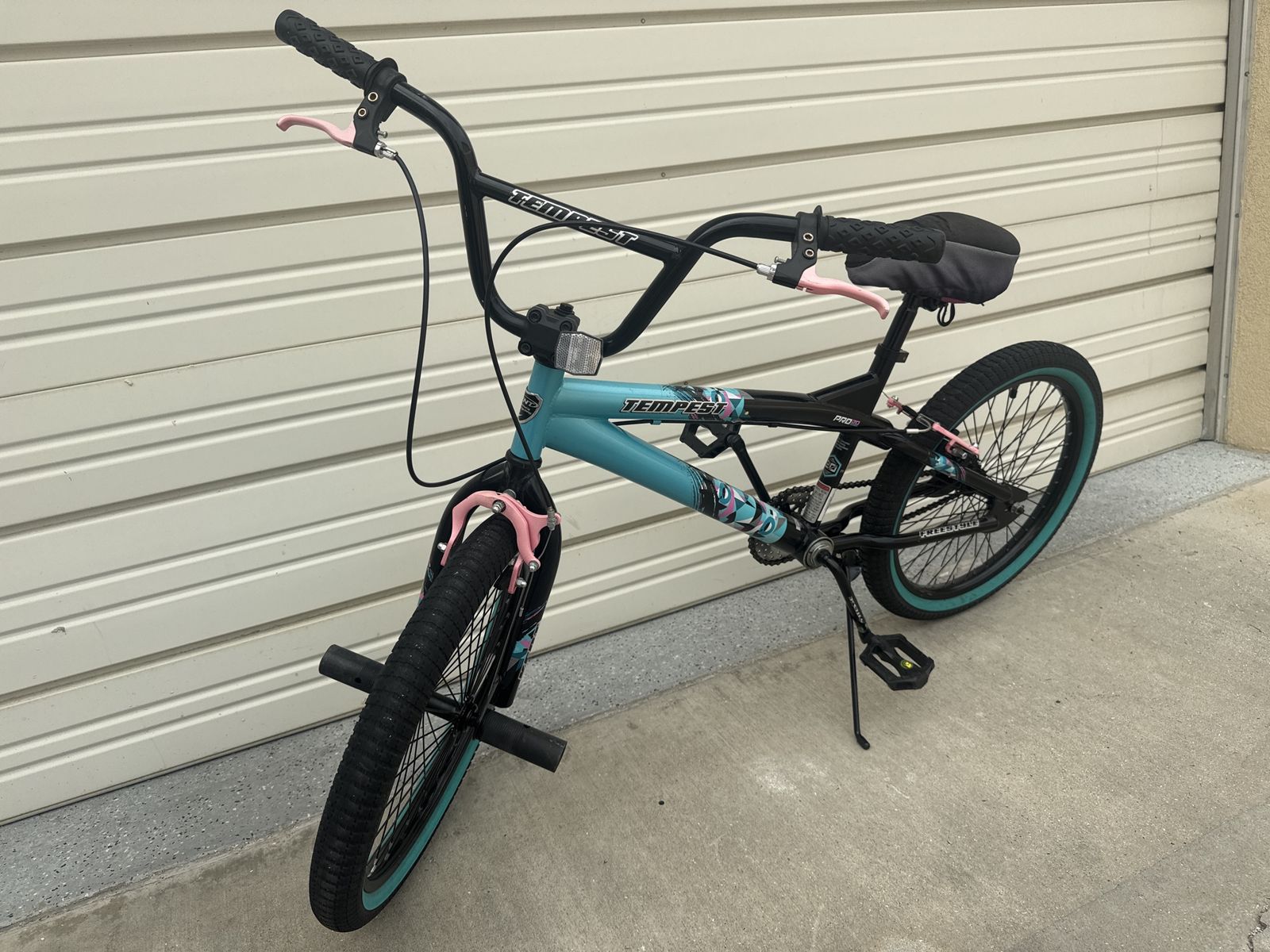 Tempest Pro BMX Freestyle Bike - Teal & Black with Pink Accents, Pegs, Kickstand