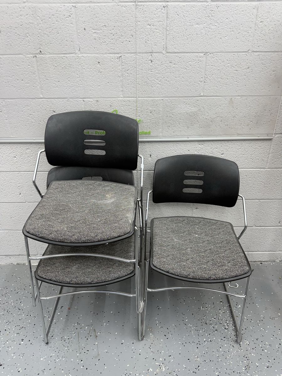 Set of 5 Sit-Pro Grey Upholstered Stackable Conference Chairs, Chrome Frame