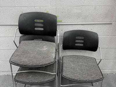 Set of 5 Sit-Pro Grey Upholstered Stackable Conference Chairs, Chrome Frame