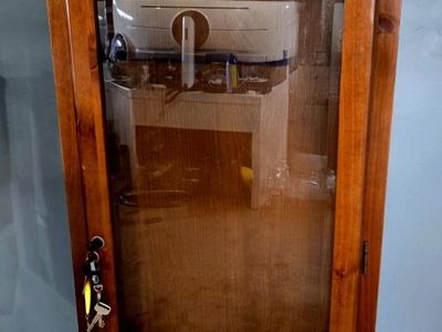 Wooden Display Cabinet with Locking Glass Door & Key - Secure Storage for Collectibles/Firearms