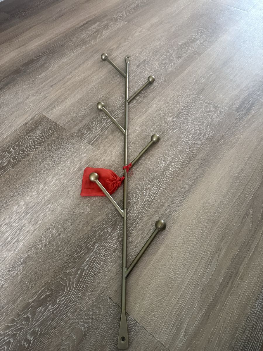 CB2 Metal Coat Rack / Wall Mounted Tree Branch Hook with 6 Pegs, Gold Tone