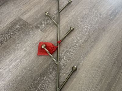 CB2 Metal Coat Rack / Wall Mounted Tree Branch Hook with 6 Pegs, Gold Tone