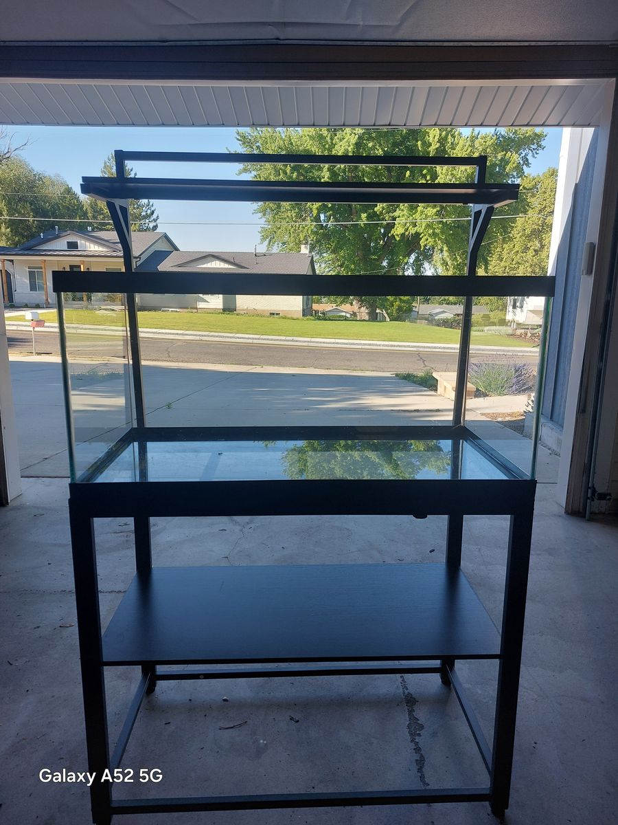 Aquarium Tank: 40-Gallon with Black Metal Stand & Shelving (Great for Turtles/Fish/other Pets)