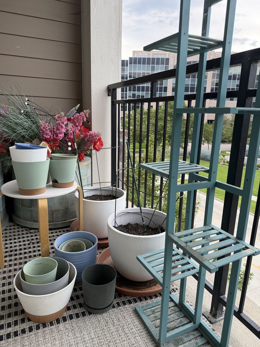 Assorted Plant Pots and Tiered Plant Stand