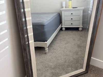 Large Wooden Framed Mirror - Rustic Two-Tone Grey and Beige Finish