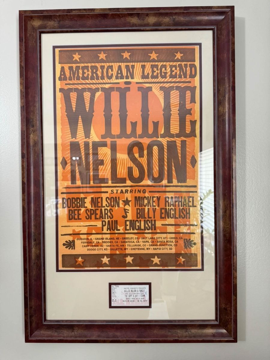 Willie Nelson 2011 Original Concert Tour Poster Framed Ticket Memorabilia