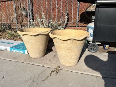 Set of 2 Large Tan Garden Planters with Fluted Rims