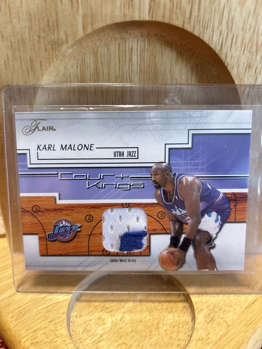 02-03 Flair Karl Malone Utah Jazz Court Kings Game-Worn Jersey Patch Basketball Card. WOW !!! NBA LOGO PATCH