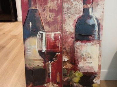 Rustic Wine Bottle & Glass Canvas Wall Art - Set of 2
