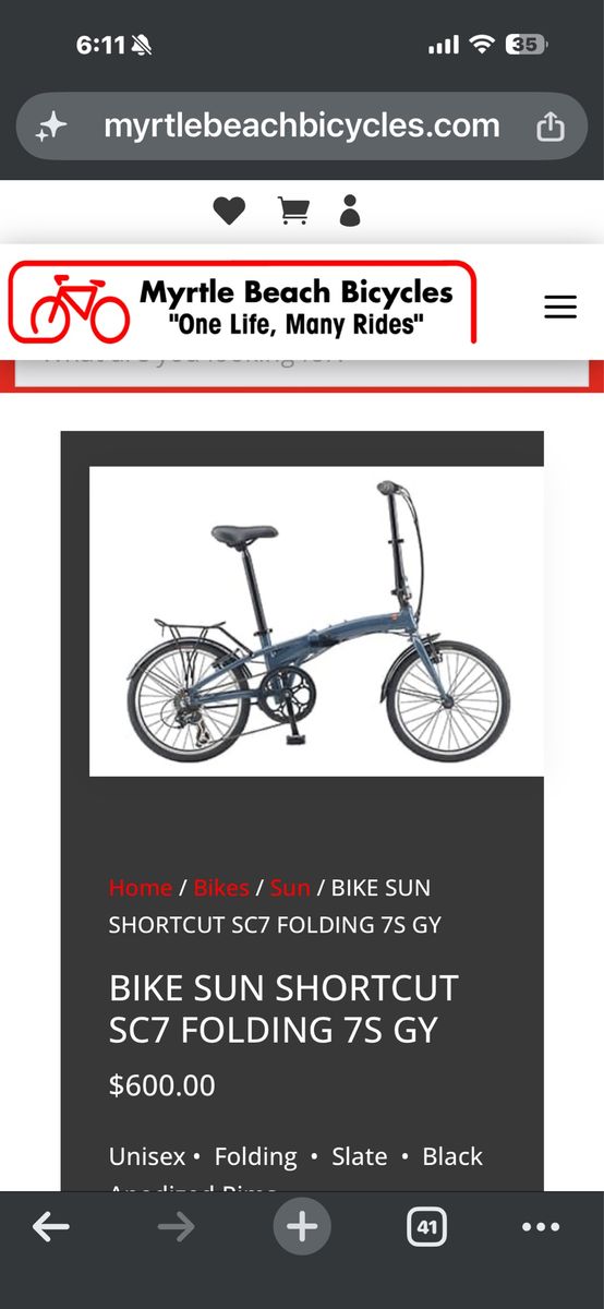 Sun Bicycles Shortcut SC7 Folding Bike - 7 Speed, GY Slate/Black, Compact Design