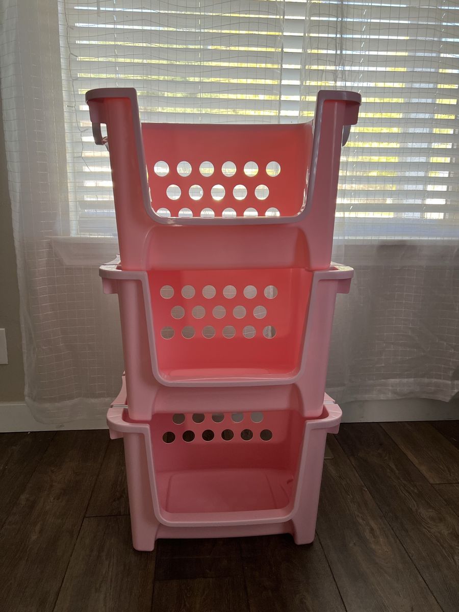 3 Pink Stacking Bins