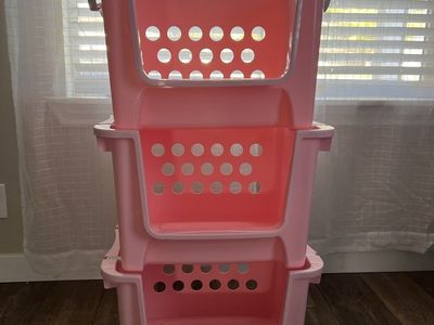 3 Pink Stacking Bins