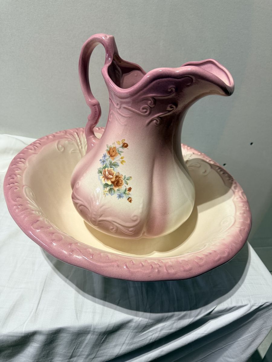 Vintage 1970’s Ironstone Wash Basin 11 Water Pitcher and Bowl 16” x 5”