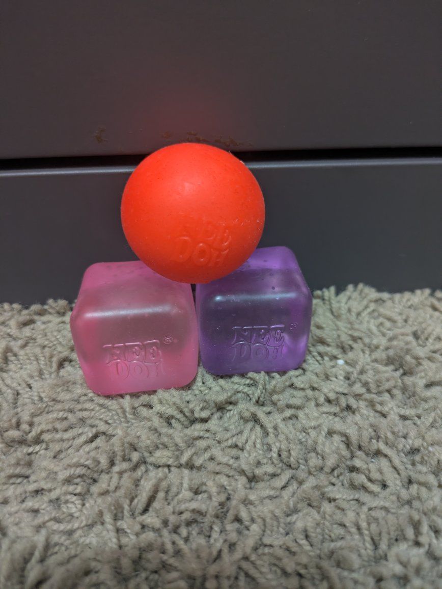 nee doh Stress Ball & Cubes Set (3 Pieces) - Pink, Purple, Orange Fidget Toys