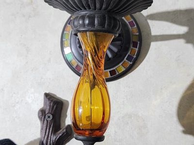Vintage Style Mosaic Base Wall Sconce Candle Holder with Amber Twisted Glass Accent