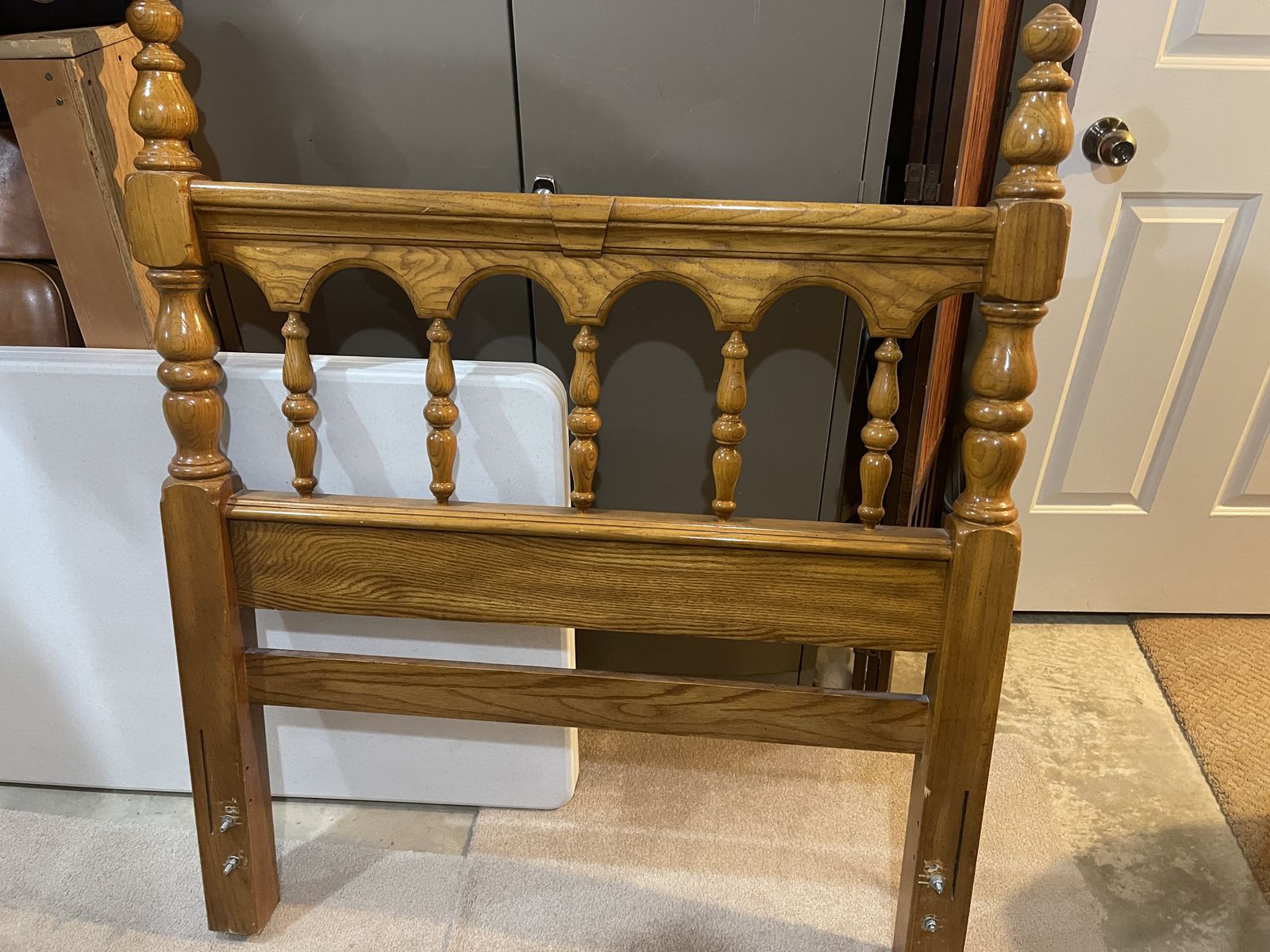 Vintage Wooden Spindle Headboard with Decorative Finials