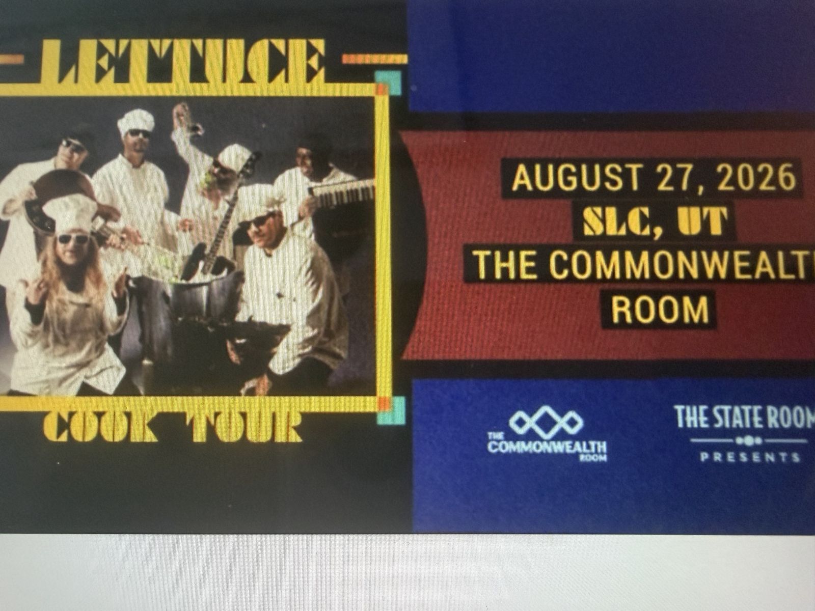Lettuce Cook Tour Concert Ticket - August 27, 2026 at The Commonwealth Room SLC