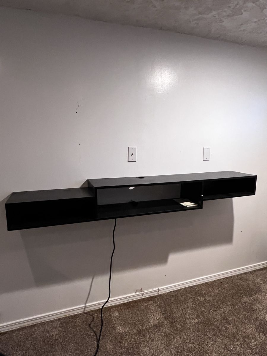 Sleek Black Floating Wall-Mounted TV Stand Console Entertainment Shelf Media Storage